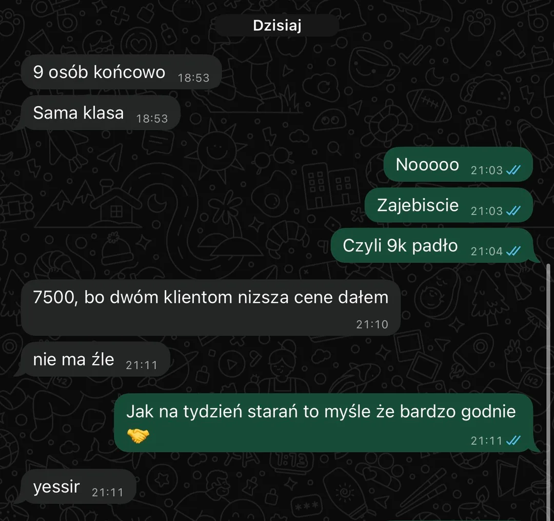 Rozmowa o wyniku tygodnia starań: 9 osób i 7500 zł
